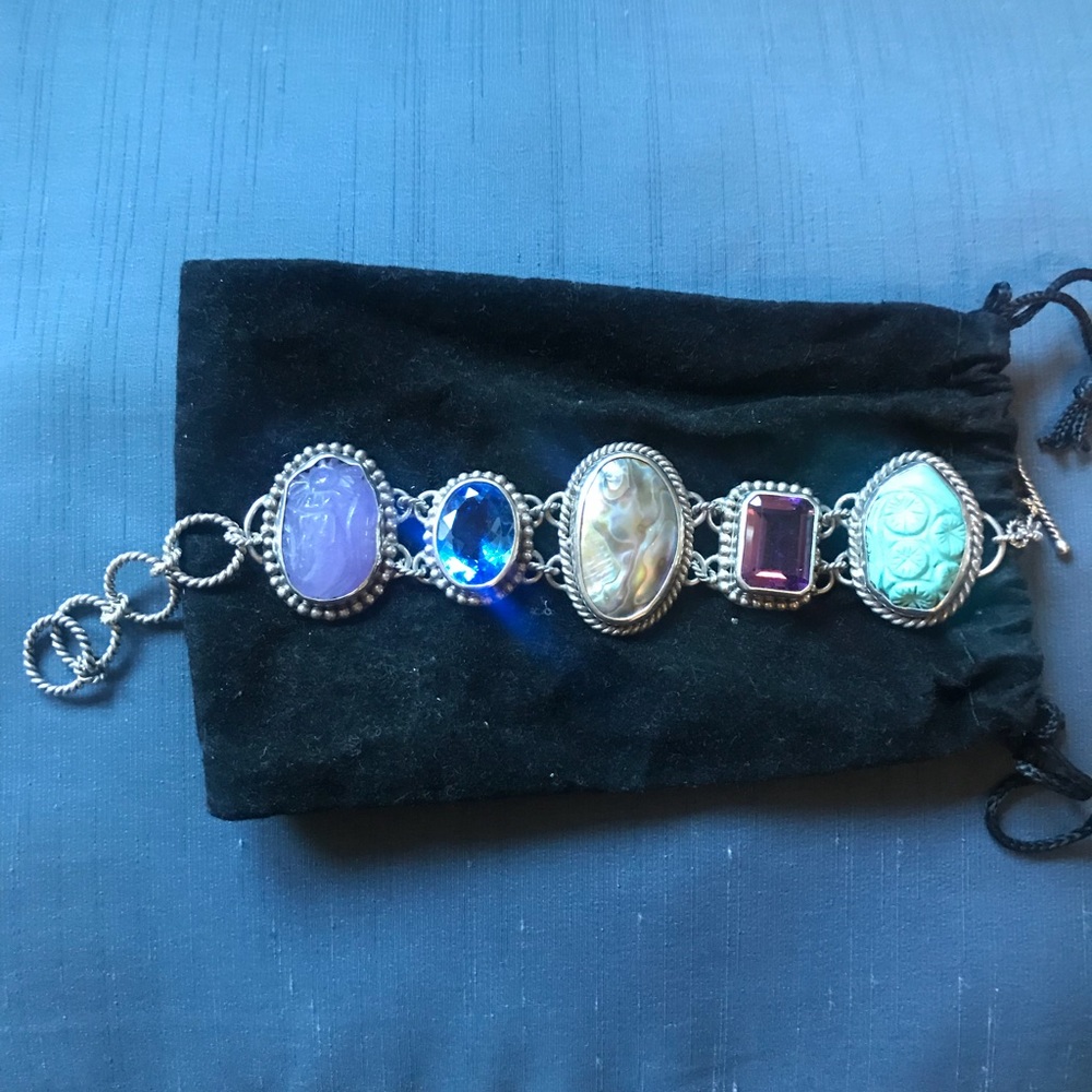 Sterling Silver toggle bracelet w/ genuine stones